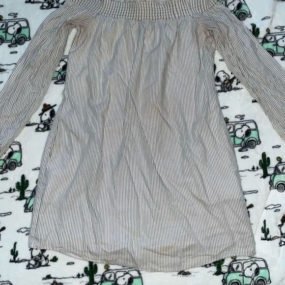 Express pin stripe mini off shoulder summer womens dress size M - Picture 4 of 10